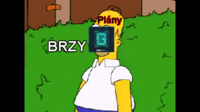 a cartoon of homer simpson with a picture of a g on his face and the words plany brzy