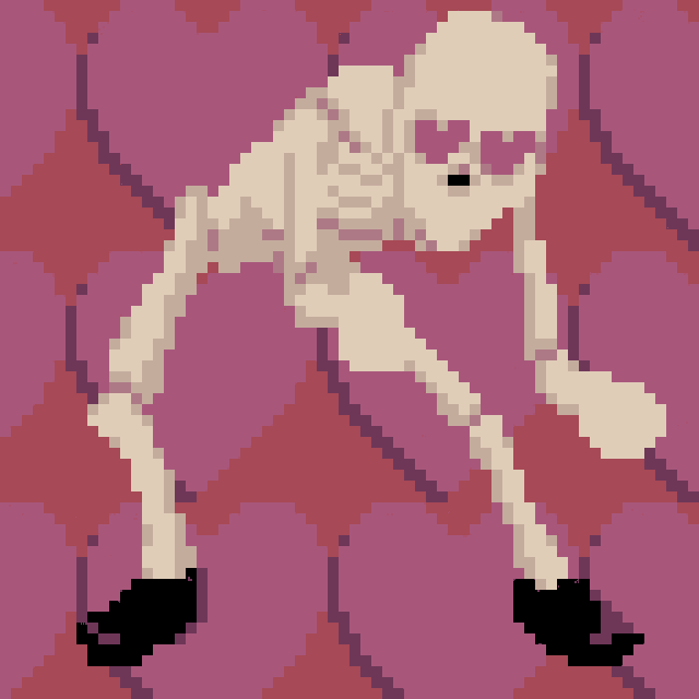 a pixel art drawing of a skeleton with boxing gloves