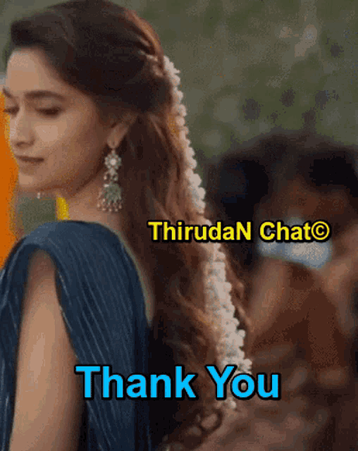 a picture of a woman with flowers in her hair and the words thank you below her