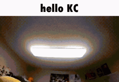 a picture of a ceiling with the words hello kc on it