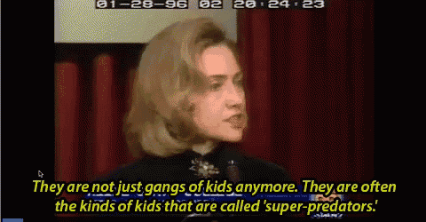a woman speaking into a microphone with the words " they are not just gangs of kids anymore "