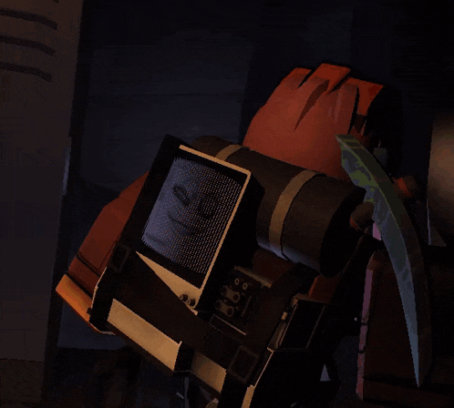 a video game character with orange boxes on their shoulders