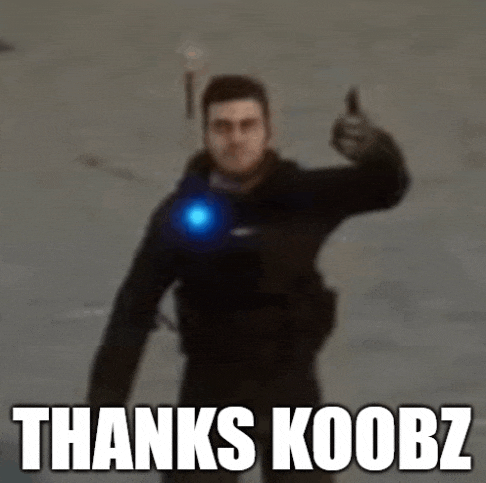 a man giving a thumbs up with the words thanks koobz on the bottom