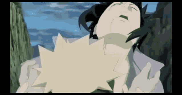 a close up of a cartoon character holding another character 's neck