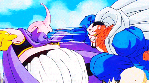 a cartoon of a man in a purple robe fighting another man in a blue costume