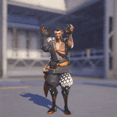 a man with a tattoo on his chest is standing in front of a building in a video game