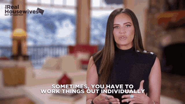 a woman says sometimes you have to work things out individually in front of a real housewives logo