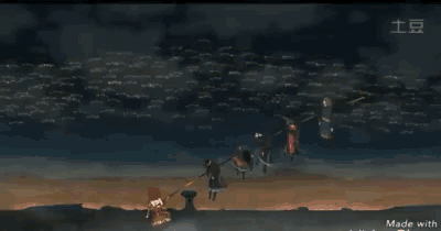 a group of people are flying through the air with chinese characters on the bottom