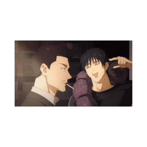a man smoking a cigarette next to another man making a face