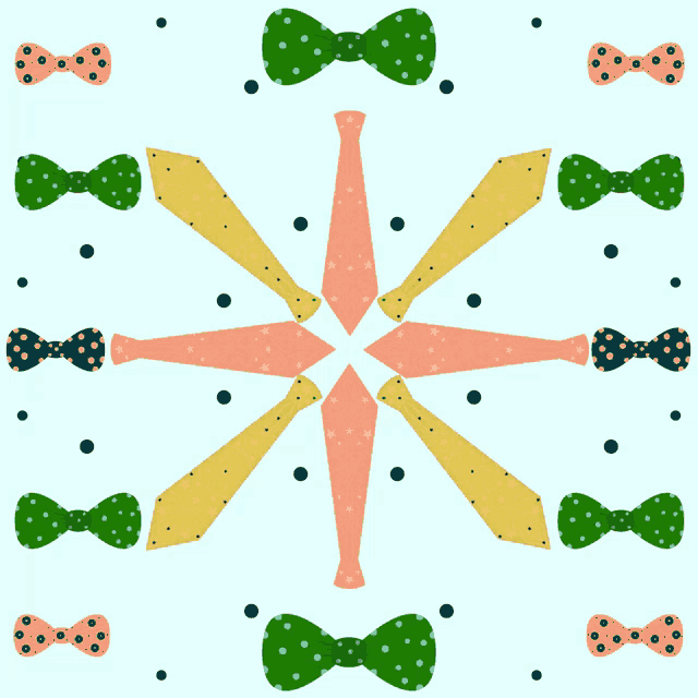 a circular pattern of bow ties and polka dots on a blue background