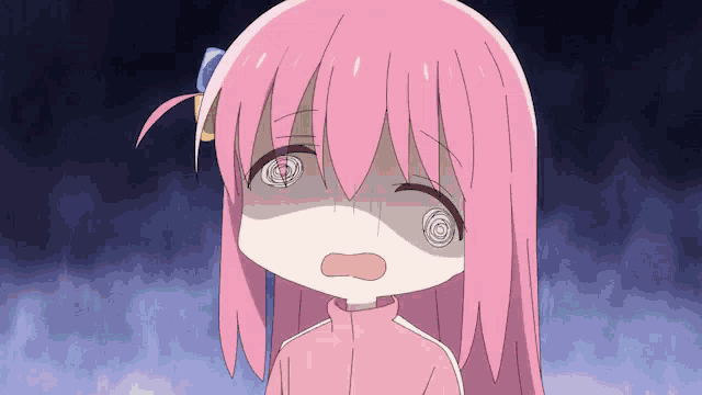 a girl with pink hair has a swirl in her eye