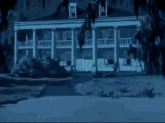 a ghost is standing in front of a large house .