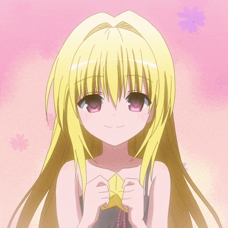 a girl with blonde hair and pink eyes is holding a star