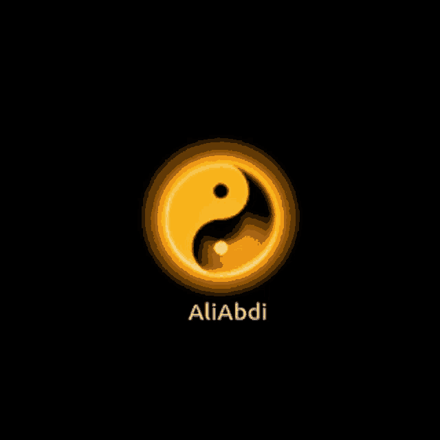 a black background with a yellow yin yang symbol and the name aliabdi