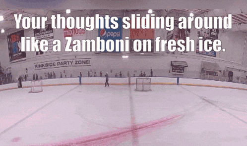 a ice rink with a sign that says " pinkside party zone "