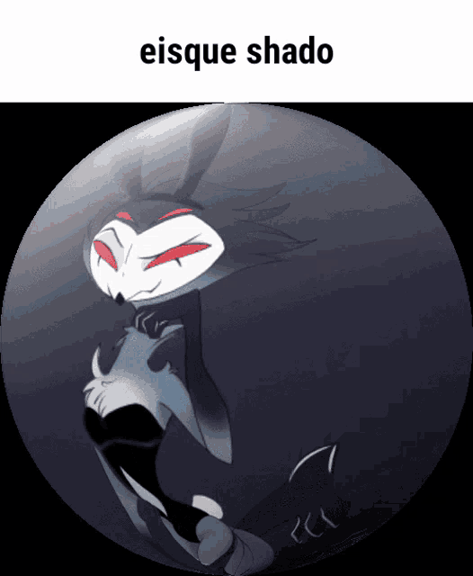 a cartoon character with the words eisque shado on the bottom