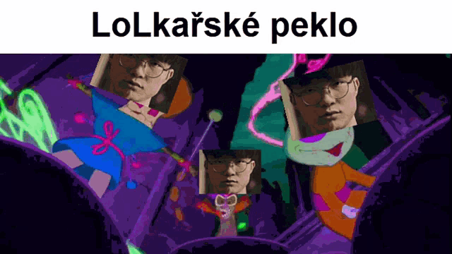a cartoon of a man with glasses and the words lolkarske peklo on the bottom