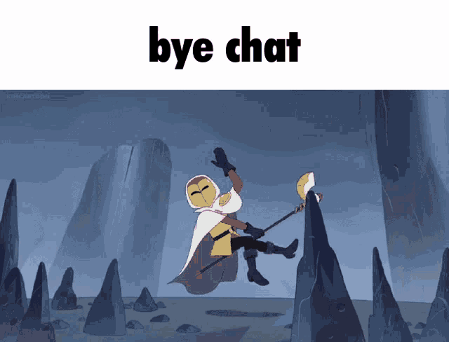 a cartoon of an owl holding a cane with the words bye chat above it