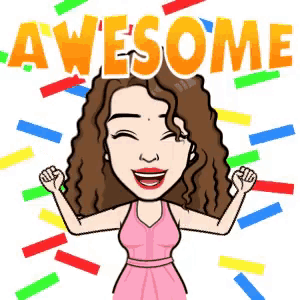 a cartoon of a woman with curly hair and the words awesome behind her