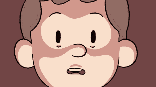 a close up of a cartoon face with a surprised look on his face