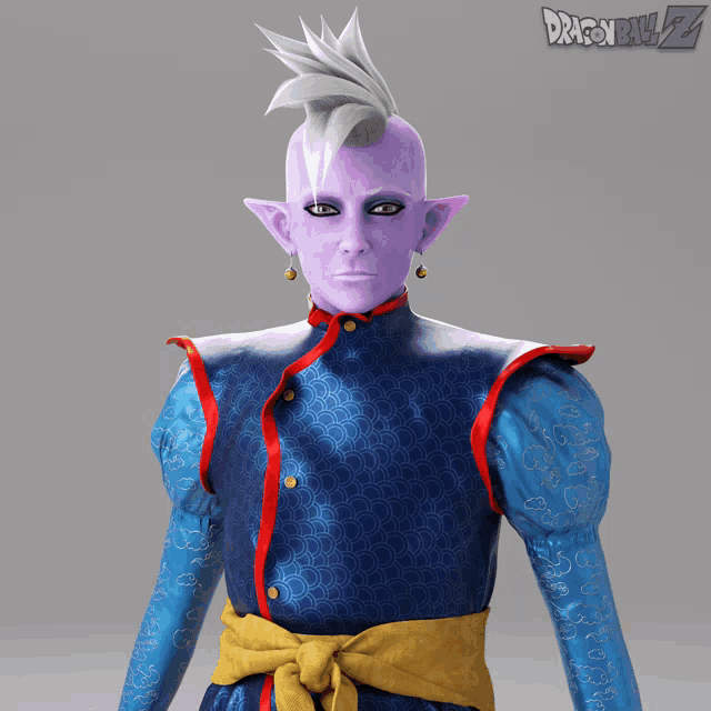 a 3d model of a dragon ball z character with purple hair