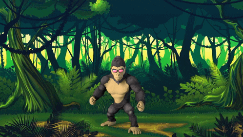 a cartoon of a gorilla wearing sunglasses in a forest