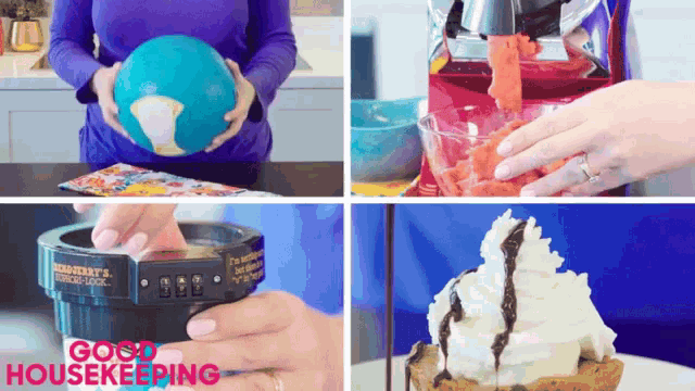 a collage of four pictures with the words good housekeeping on the bottom left