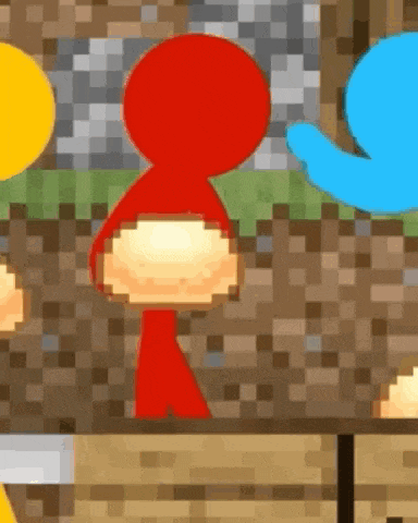 a group of stick figures are standing next to each other in a minecraft game .
