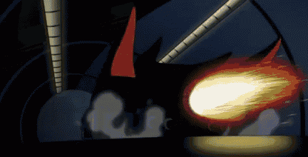 a close up of a cartoon character with a flame coming out of it