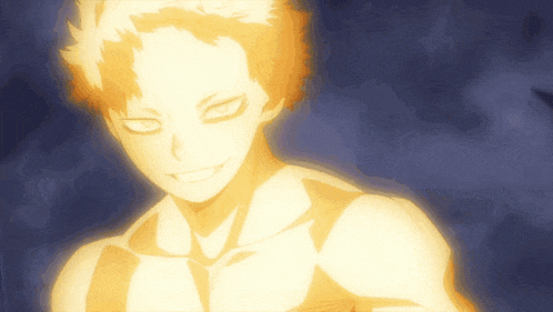 a close up of a man 's face with glowing eyes and muscles