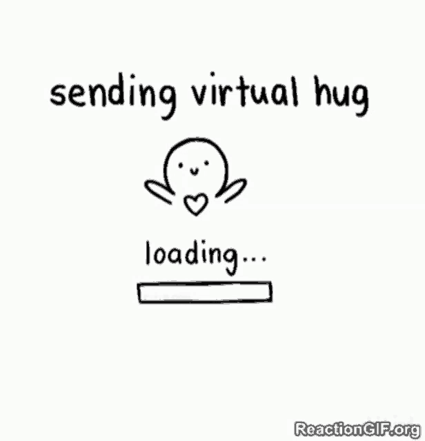 a drawing of a person with a heart and the words sending virtual hug loading hug sent