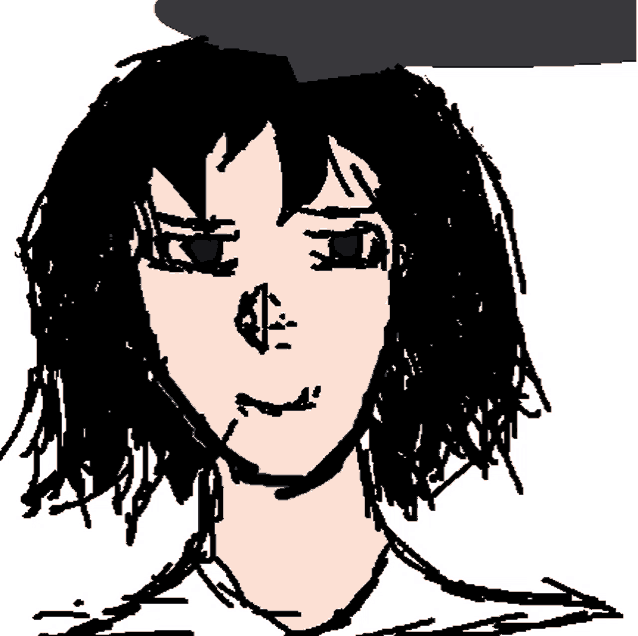 a drawing of a girl with red eyes
