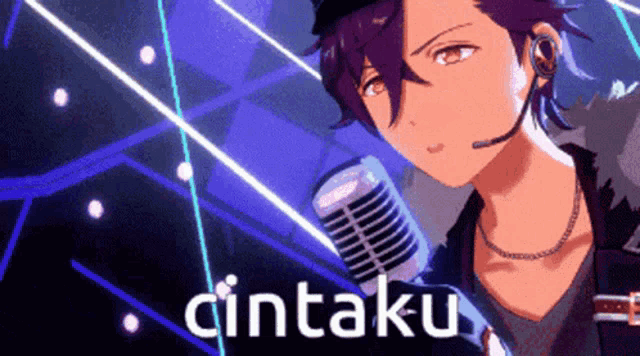 a cartoon character is singing into a microphone and the word cintaku is on the bottom right