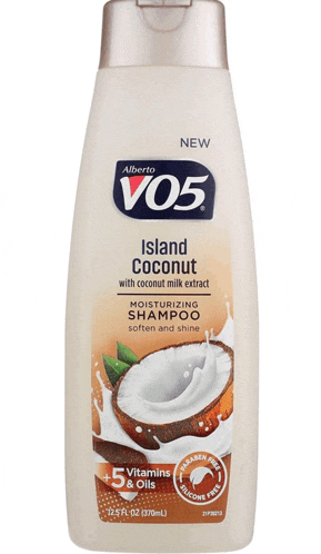 a bottle of alberto v05 island coconut shampoo with coconut milk extract