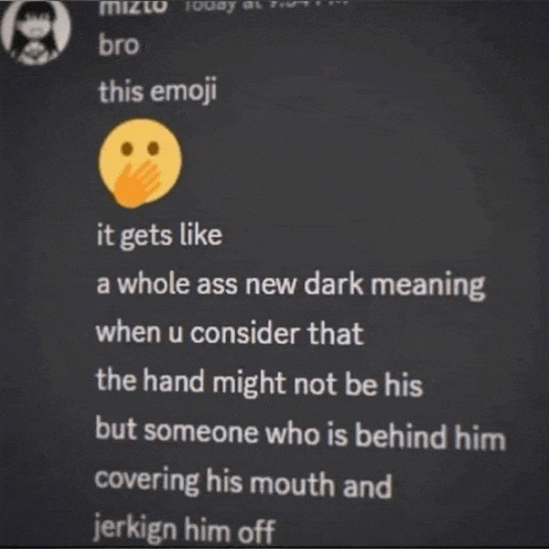 a smiley face with a hand covering it 's mouth is on a black screen