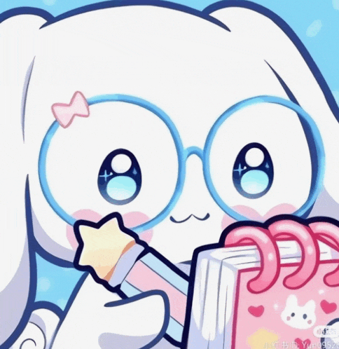 a cartoon of a rabbit wearing glasses holding a book