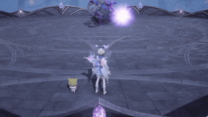 a person in a white outfit is holding a purple object in their hand