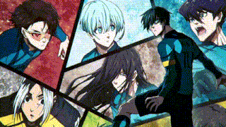 a group of anime characters are standing next to each other in a comic strip .