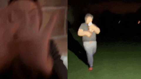 a blurry picture of a man holding an ice cream cone next to a blurry picture of a man running