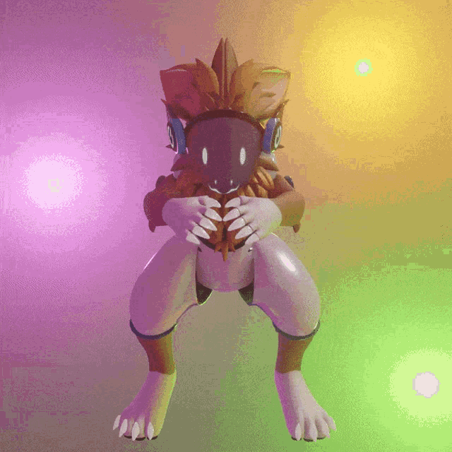 a 3d rendering of a furry animal with a feathered head
