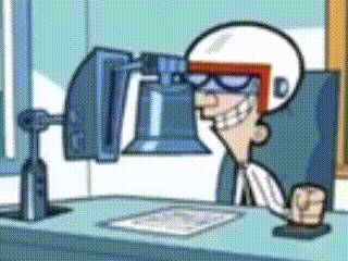 a cartoon of a man wearing a helmet and sunglasses sitting at a desk