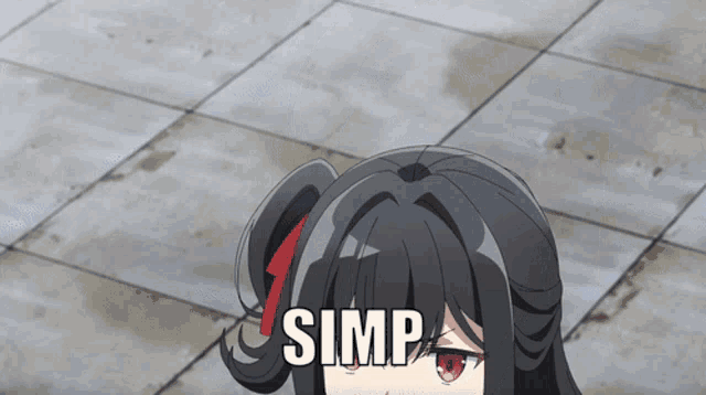 a picture of a girl with the word simp on her face
