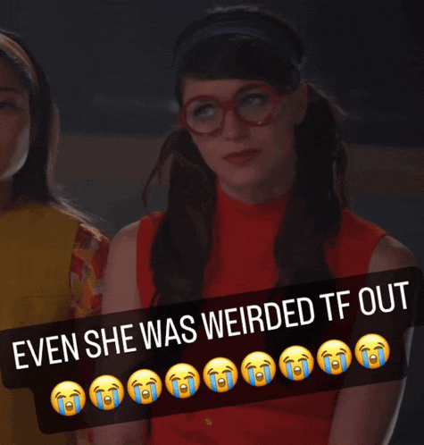 a picture of a woman with a caption that reads " even she was weirded tf out "