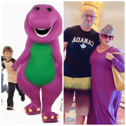a picture of barney and a picture of a man and a woman
