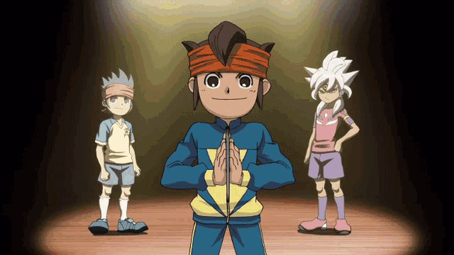 a group of cartoon characters are standing in front of a spotlight