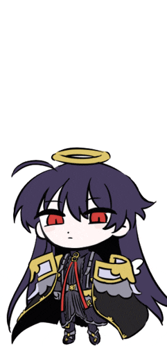 a drawing of a girl with long purple hair and a halo around her head