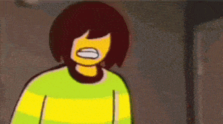 a cartoon character is making a funny face and wearing a yellow and green striped shirt .