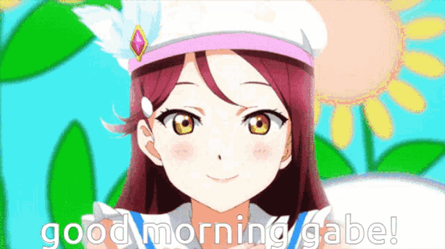 a picture of a girl with the words good morning gabe on it