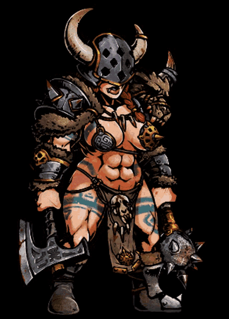 a pixel art drawing of a female viking