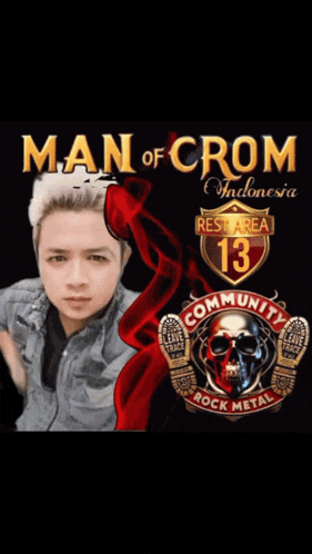 a man stands in front of a man of crom indonesia logo